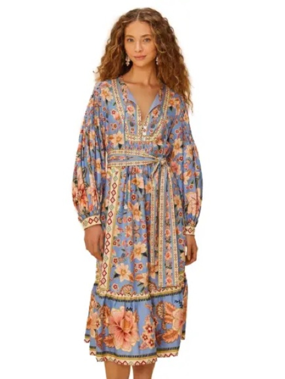 FARM Rio Superbloom Tapestry Blue Midi Dress